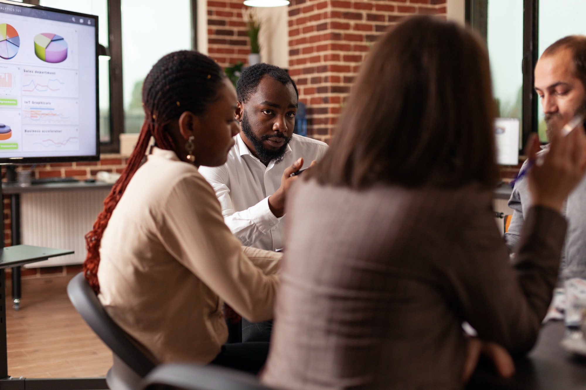 African american man explaining management strategy