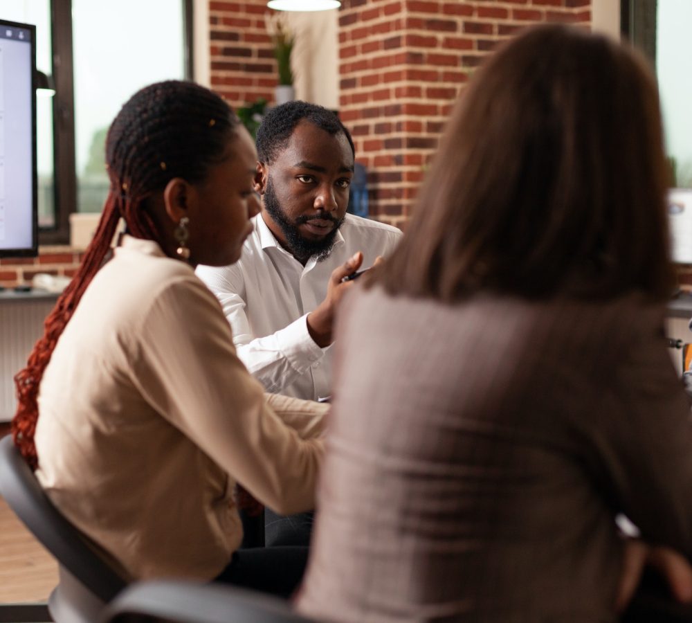 African american man explaining management strategy